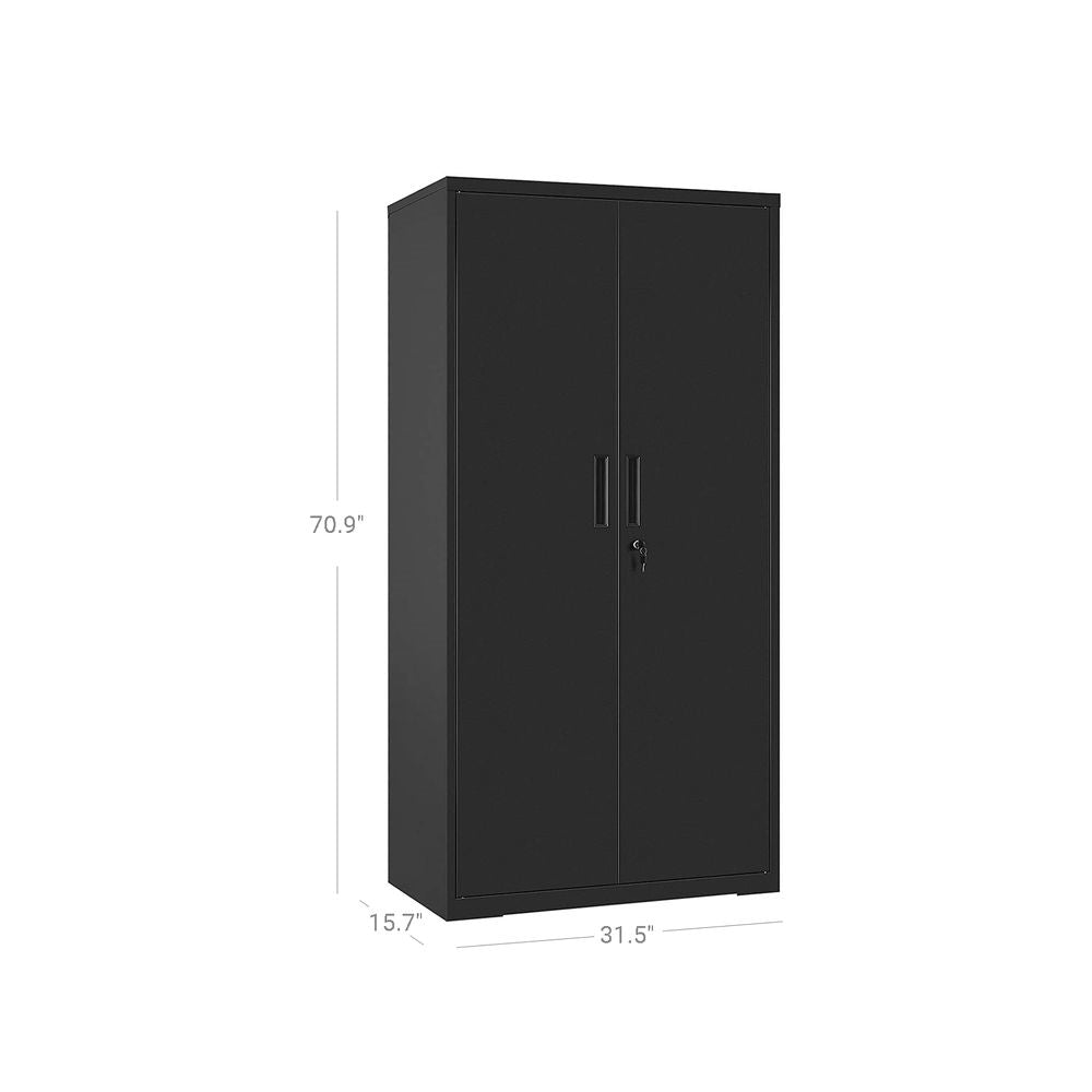 Black Steel Lockable Storage Cabinet with 4 Adjustable Shelves