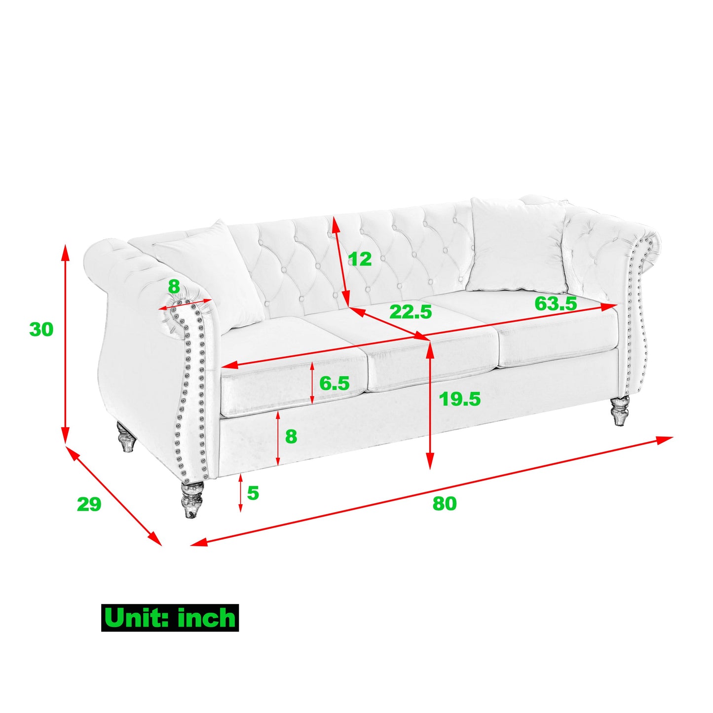 80" Grey Velvet Chesterfield Sofa