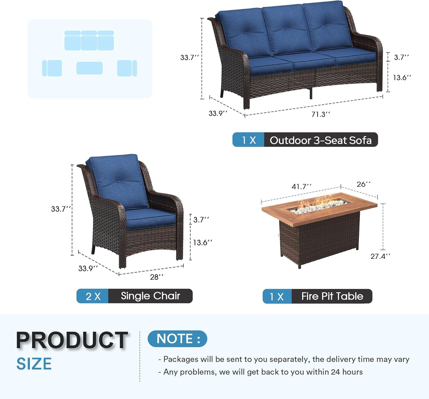 Outdoor Patio Furniture Set with Fire Pit Table