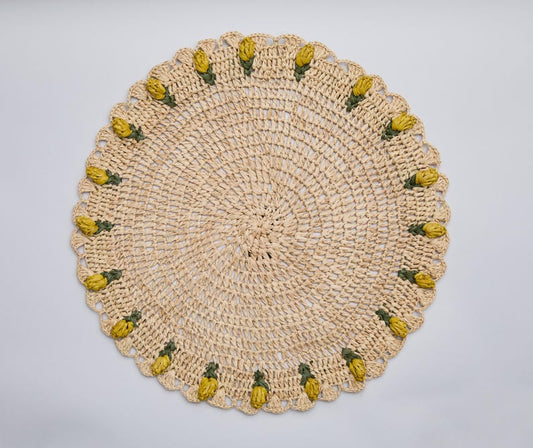 Handmade Tulip Placemat Raffia Crochet Floral Boho Dining Table Mat
