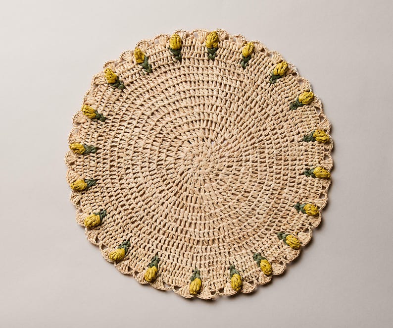Handmade Tulip Placemat Raffia Crochet Floral Boho Dining Table Mat