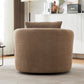 Chenille Upholstered 360° Swivel Chair with Throw Pillow, Dark Brown