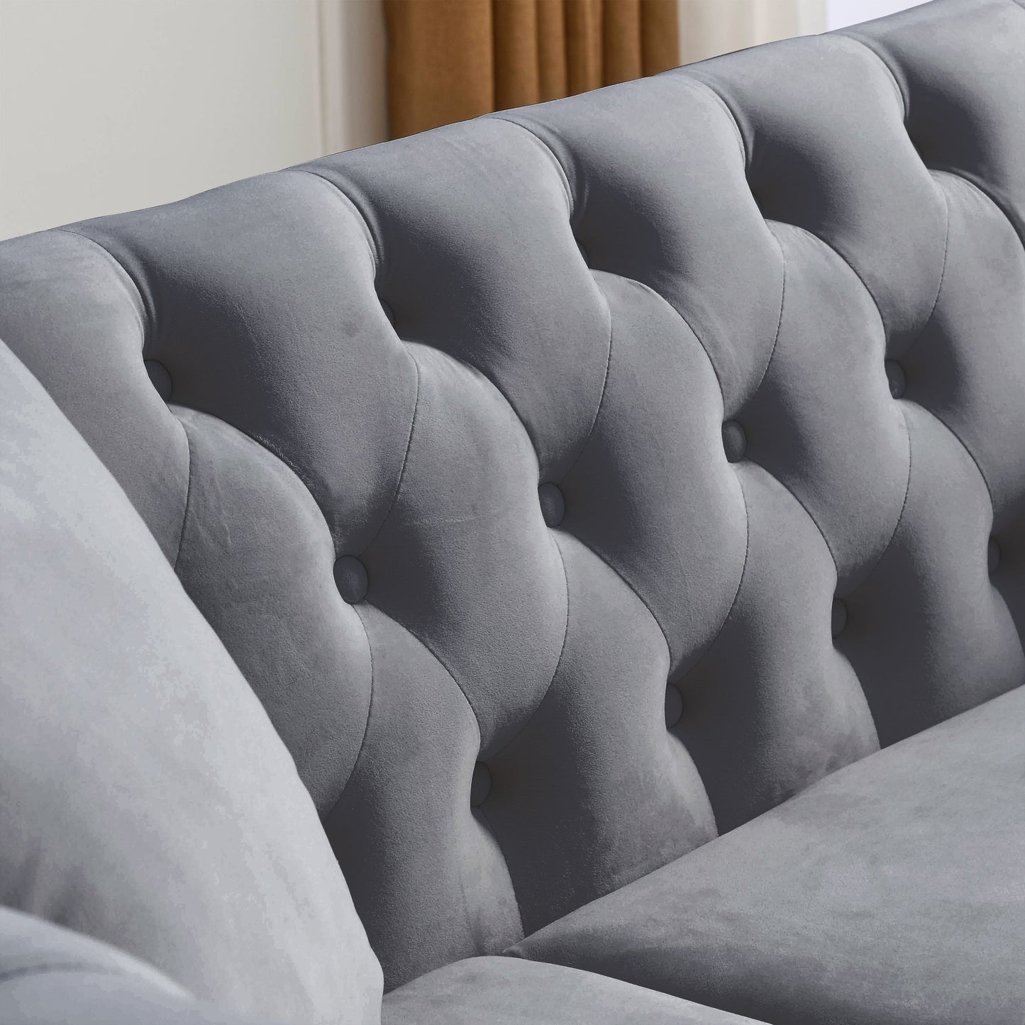 80" Grey Velvet Chesterfield Sofa