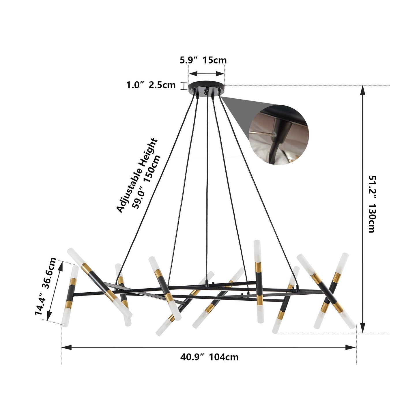 41'' Black & Gold Modern Chandelier Light Fixture