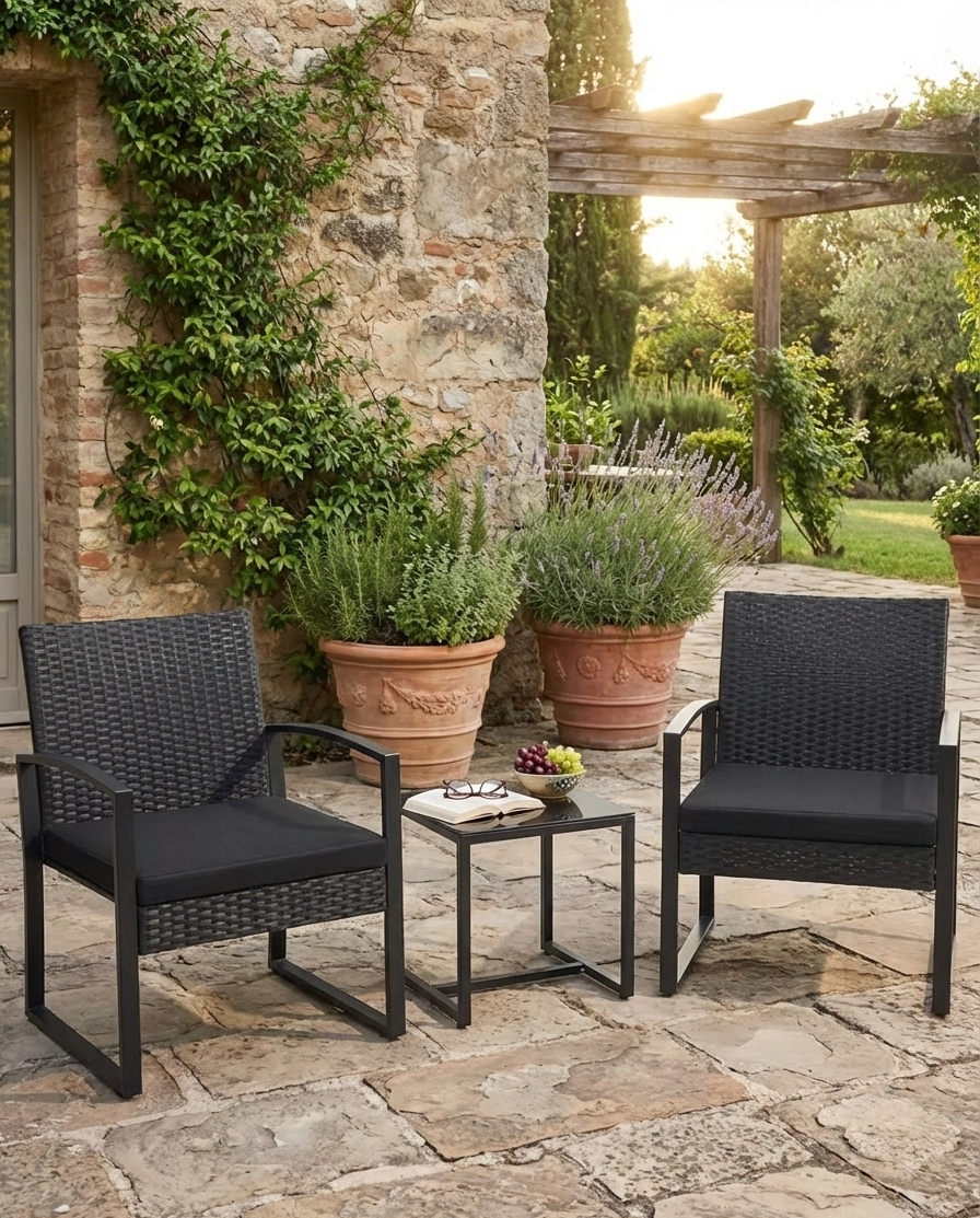 3-Piece Outdoor Patio Furniture Set – Wicker Chairs with Cushions+ Bar Table