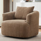 Chenille Upholstered 360° Swivel Chair with Throw Pillow, Dark Brown