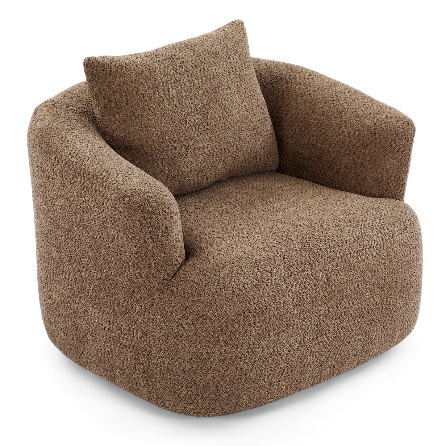 Chenille Upholstered 360° Swivel Chair with Throw Pillow, Dark Brown