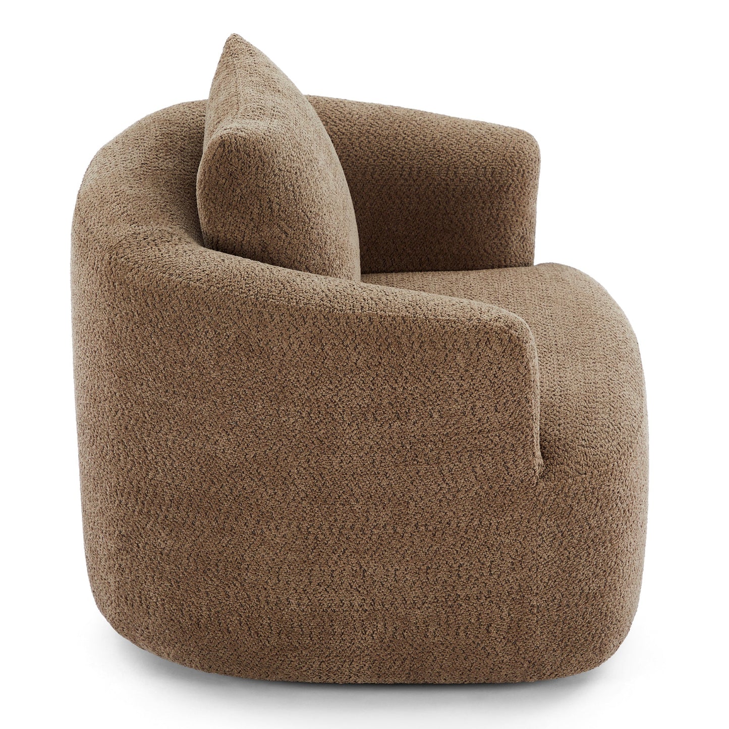 Chenille Upholstered 360° Swivel Chair with Throw Pillow, Dark Brown