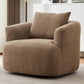 Chenille Upholstered 360° Swivel Chair with Throw Pillow, Dark Brown