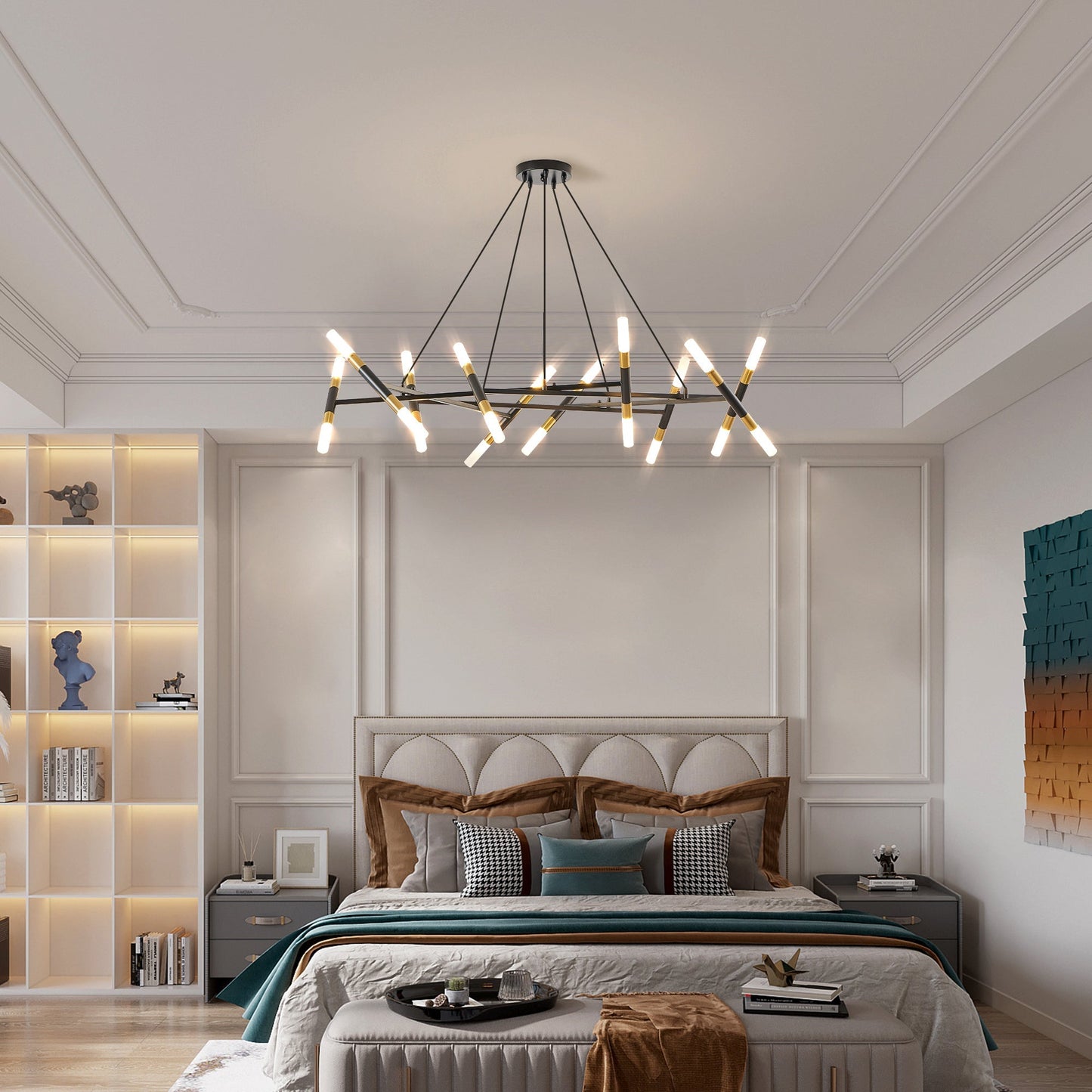 41'' Black & Gold Modern Chandelier Light Fixture