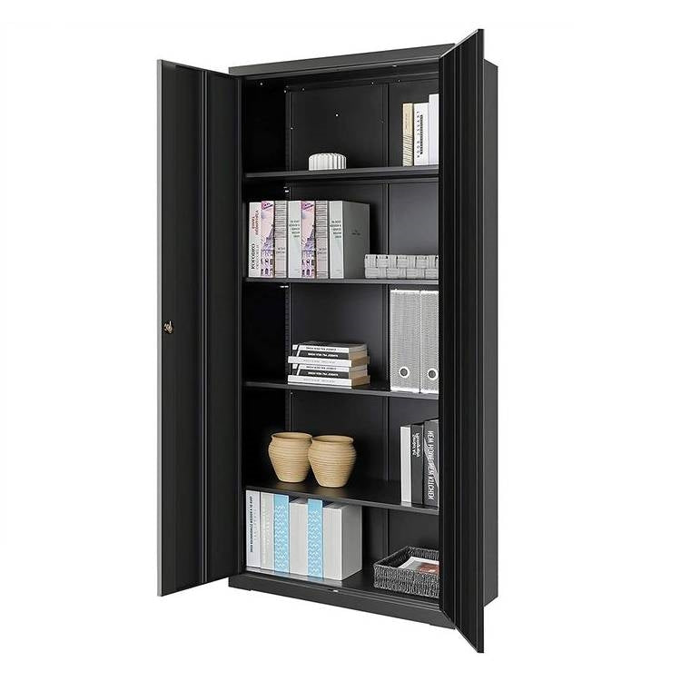 Black Steel Lockable Storage Cabinet with 4 Adjustable Shelves