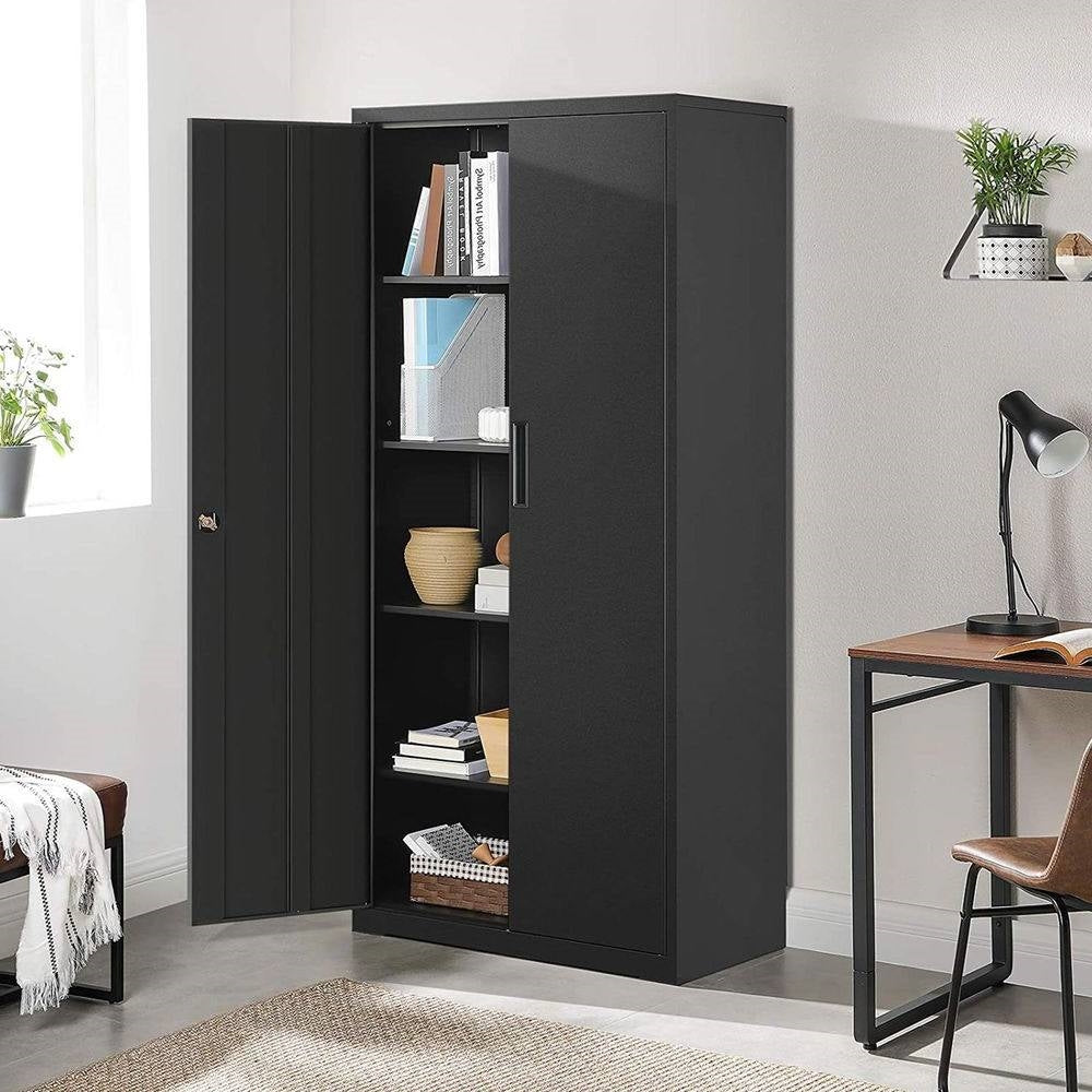 Black Steel Lockable Storage Cabinet with 4 Adjustable Shelves