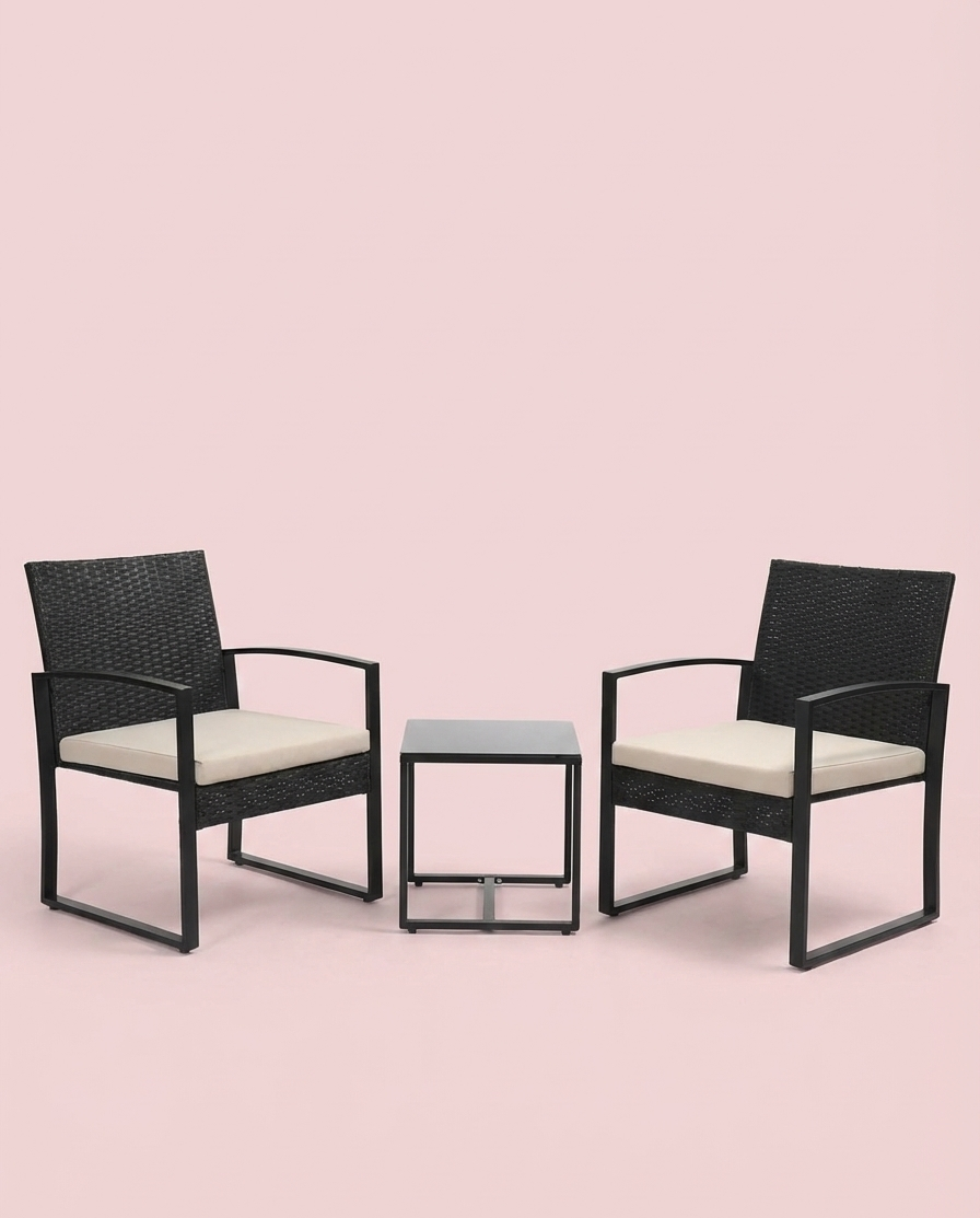 3-Piece Outdoor Patio Furniture Set – Wicker Chairs with Cushions+ Bar Table