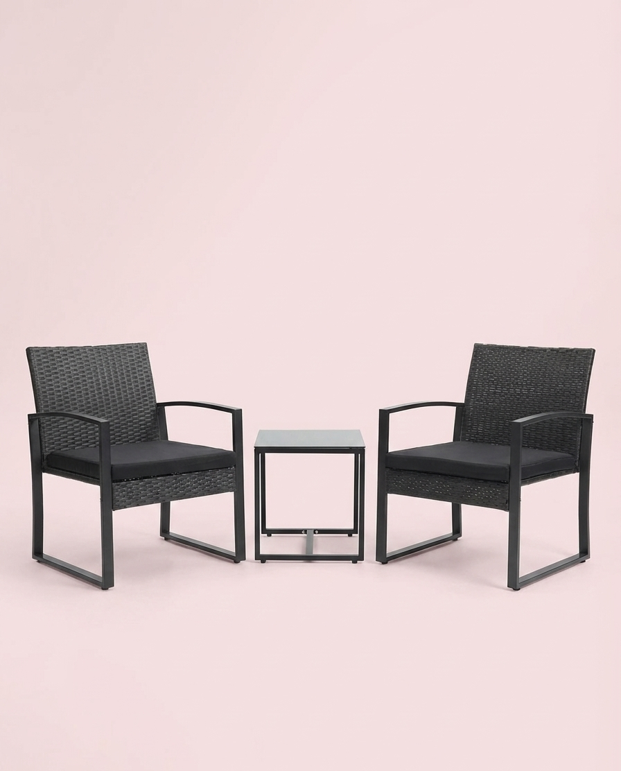 3-Piece Outdoor Patio Furniture Set – Wicker Chairs with Cushions+ Bar Table