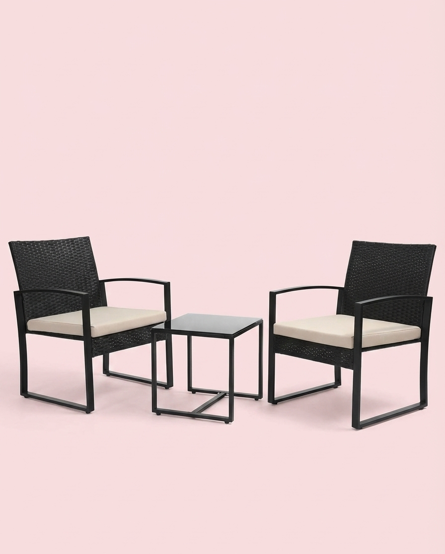 3-Piece Outdoor Patio Furniture Set – Wicker Chairs with Cushions+ Bar Table
