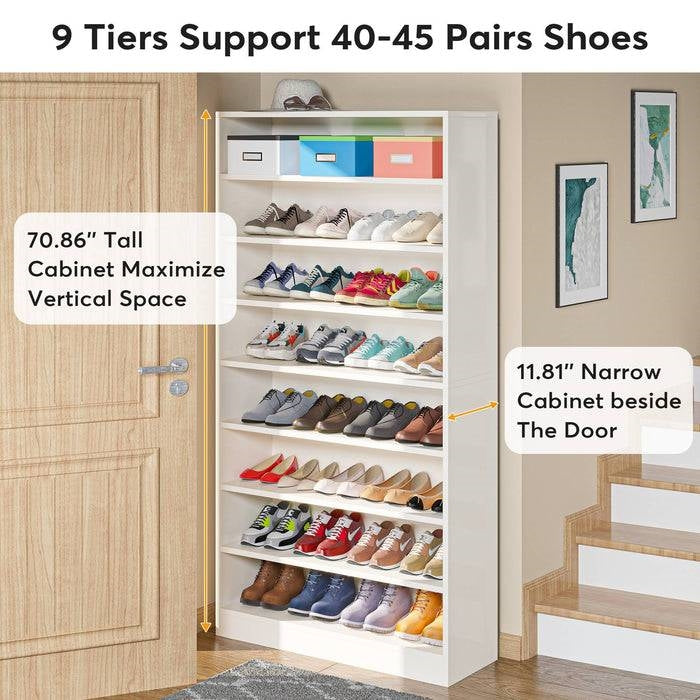 Modern 8 Shelf Shoe Rack White Wood Closet Storage Organizer