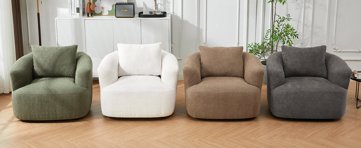 Chenille Upholstered 360° Swivel Chair with Throw Pillow, Dark Brown