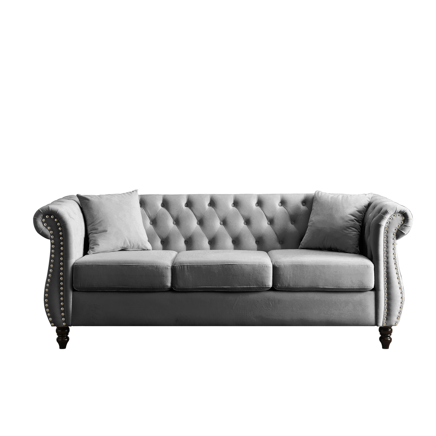 80" Grey Velvet Chesterfield Sofa