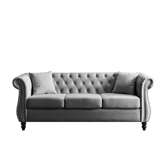 80" Grey Velvet Chesterfield Sofa