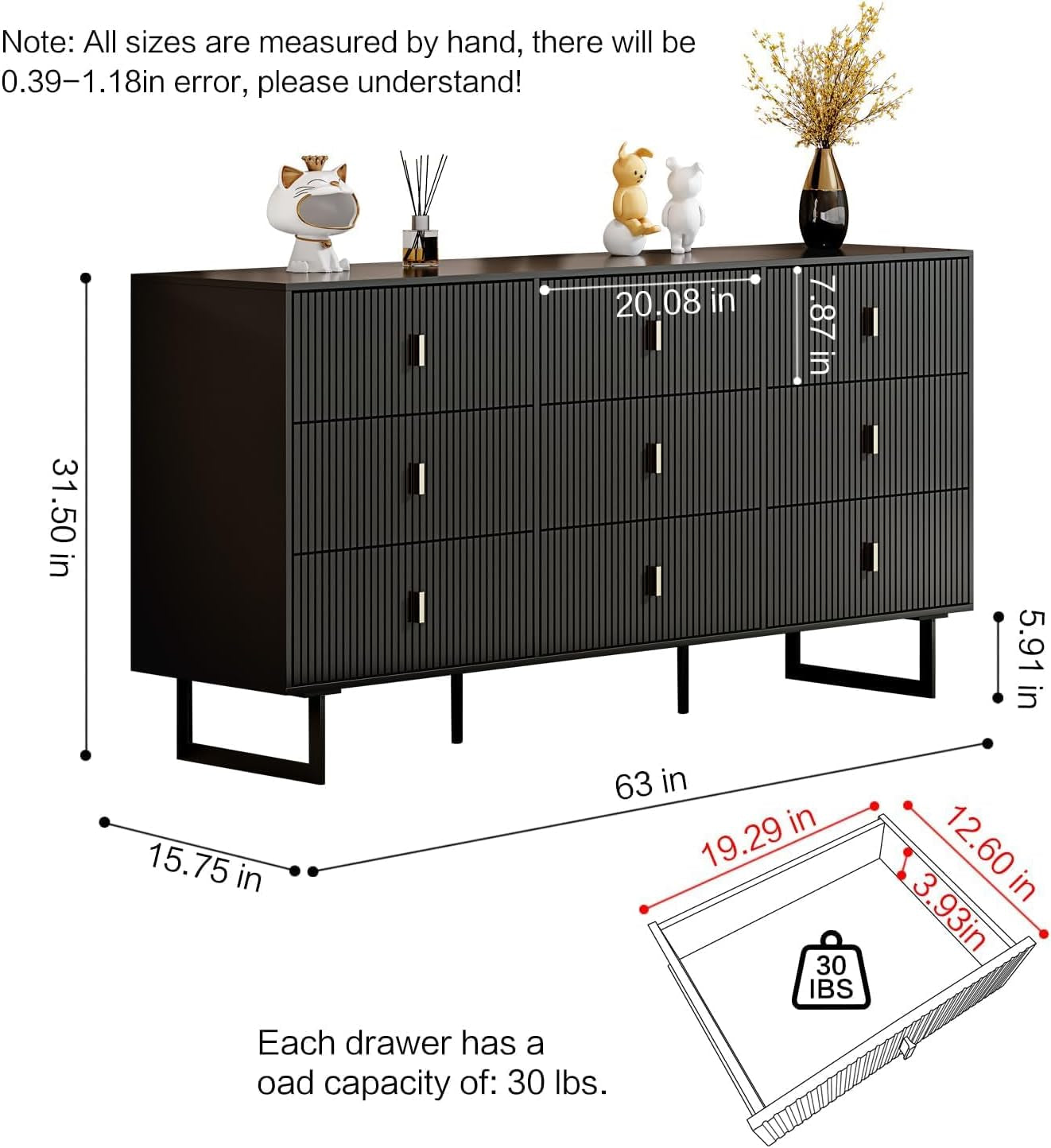 Matte Black Nine Drawer Organization Storage Cabinet