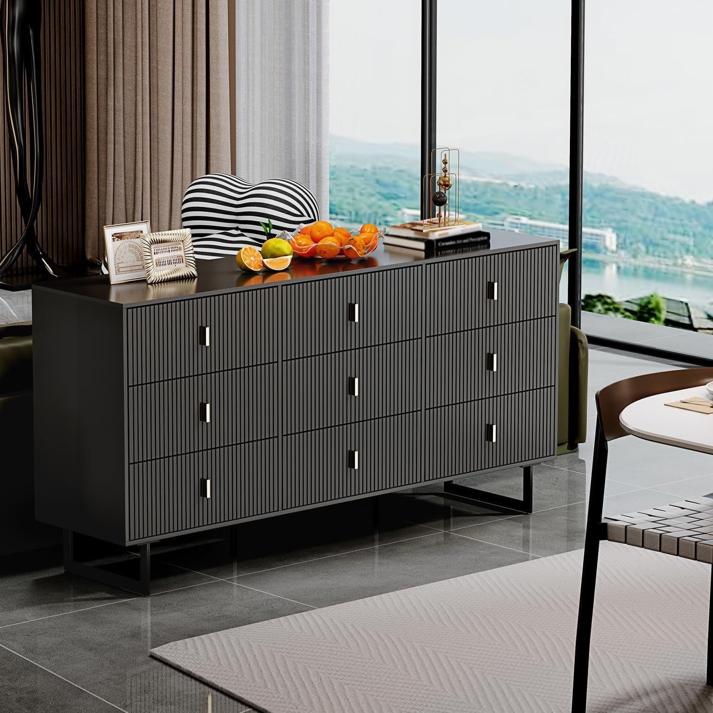 Matte Black Nine Drawer Organization Storage Cabinet