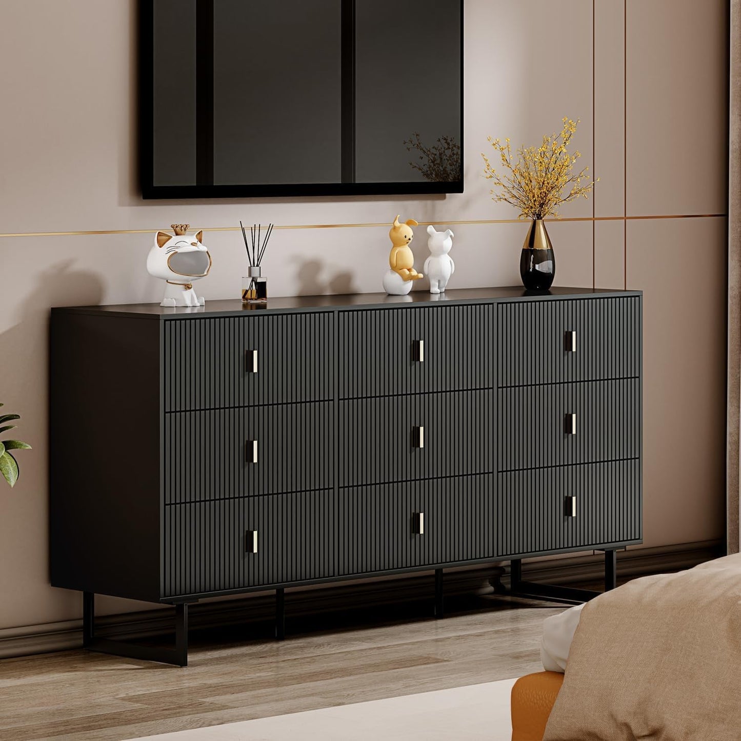 Matte Black Nine Drawer Organization Storage Cabinet