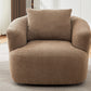 Chenille Upholstered 360° Swivel Chair with Throw Pillow, Dark Brown