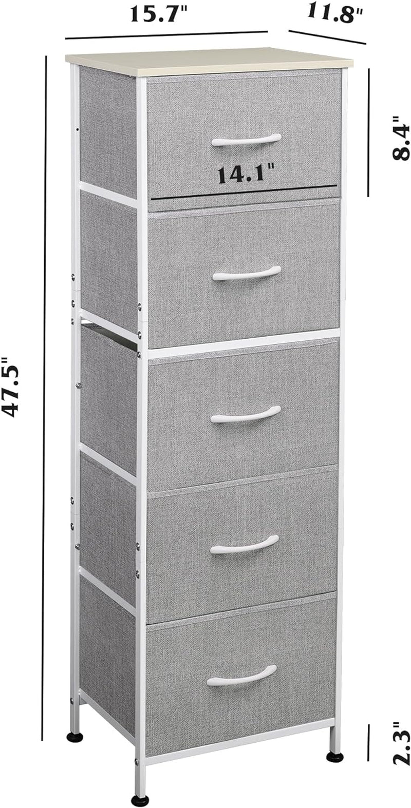 Light Grey Fabric Dresser 5 Drawer Organizer Storage Solution