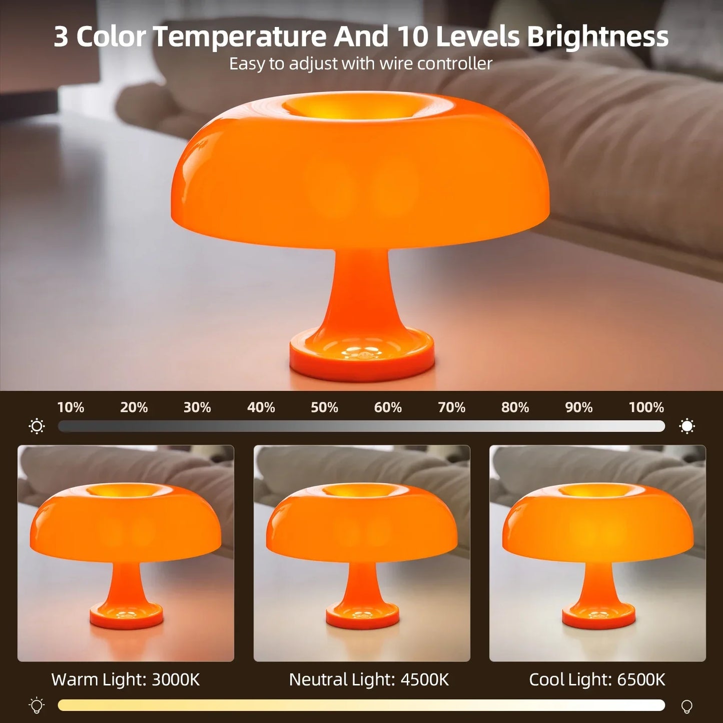 DecorBites™ Mushroom table lamp minimalist modern bedroom bedside lamp Danish designer orange decorative table lamp