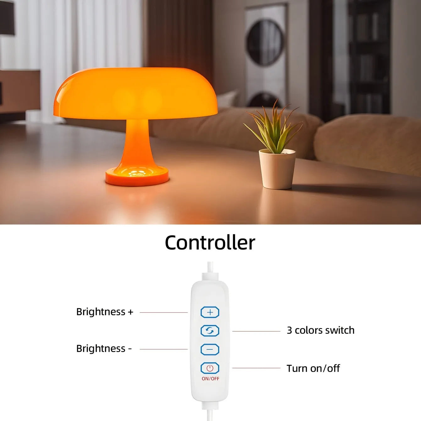 DecorBites™ Mushroom table lamp minimalist modern bedroom bedside lamp Danish designer orange decorative table lamp